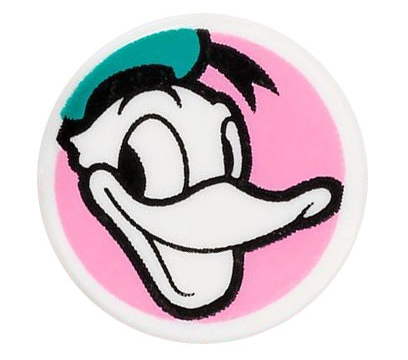 Tile, Round 1 x 1 with Donald Duck Head with Dark Turquoise Hat on Bright Pink Background Pattern