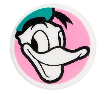 Tile, Round 1 x 1 with Donald Duck Head with Dark Turquoise Hat on Bright Pink Background Pattern