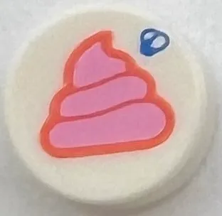 Tile, Round 1 x 1 with Bright Pink and Coral Poop Emoji and Blue Fly Pattern