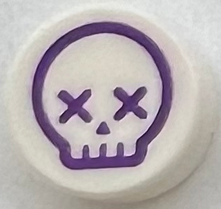 Tile, Round 1 x 1 with Dark Purple Skull Outline with X Eyes Pattern