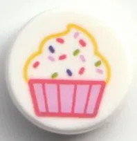 Tile, Round 1 x 1 with Bright Pink and Coral Cupcake with Sprinkles Pattern