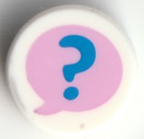 Tile, Round 1 x 1 with Blue Question Mark on Bright Pink Speech Bubble Pattern