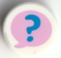 Tile, Round 1 x 1 with Blue Question Mark on Bright Pink Speech Bubble Pattern