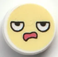 Tile, Round 1 x 1 with Emoji, Bright Light Yellow Face, White Eyes, Black Pupils, and Coral Open Mouth, Annoyed Expression Pattern