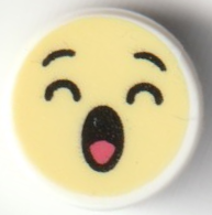 Tile, Round 1 x 1 with Emoji, Bright Light Yellow Face, Closed Eyes, and Yawning Open Mouth with Coral Tongue Pattern