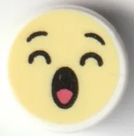Tile, Round 1 x 1 with Emoji, Bright Light Yellow Face, Closed Eyes, and Yawning Open Mouth with Coral Tongue Pattern