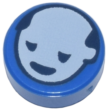 Tile, Round 1 x 1 with White Head with Dark Blue Eyes and Mouth Pattern