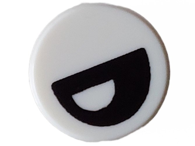 Tile, Round 1 x 1 with Black Eye Partially Closed with Off-Center Half Circle Pupil Pattern