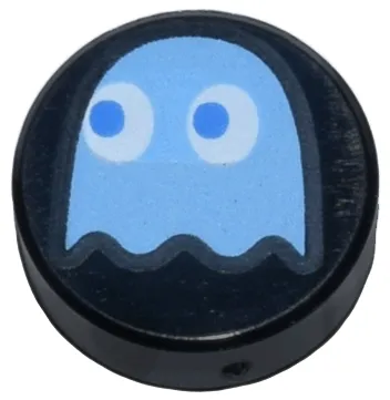 Tile, Round 1 x 1 with Medium Blue PAC-MAN Ghost with Blue Eyes Pattern (Inky)