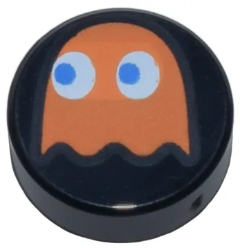 Tile, Round 1 x 1 with Orange PAC-MAN Ghost with Blue Eyes Pattern (Clyde)