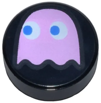 Tile, Round 1 x 1 with Bright Pink PAC-MAN Ghost with Blue Eyes Pattern (Pinky)