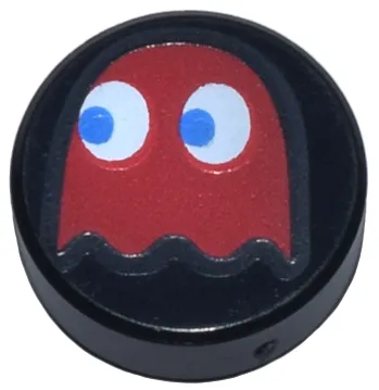 Tile, Round 1 x 1 with Red PAC-MAN Ghost with Blue Eyes Pattern (Blinky)