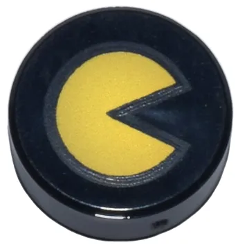 Tile, Round 1 x 1 with Yellow PAC-MAN Pattern