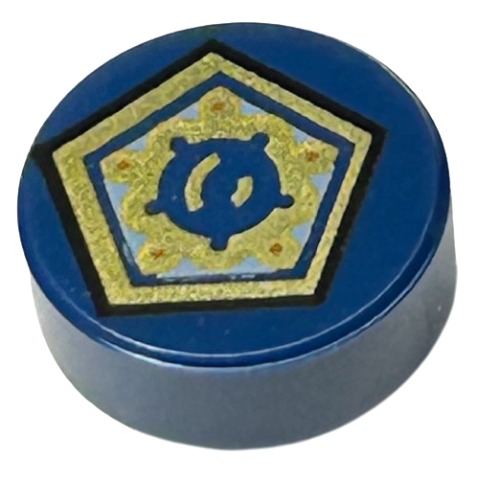 Tile, Round 1 x 1 with Gold Pentagon and Shapes Pattern (HP Chocolate Frog Card)