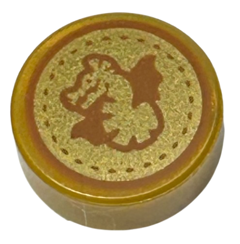 Tile, Round 1 x 1 with Dark Orange Dragon and Dotted Circle on Gold Background Pattern (HP Unum Galleon)