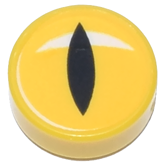 Tile, Round 1 x 1 with Eye, Black Slit Pupil and White Crescent Glint Pattern