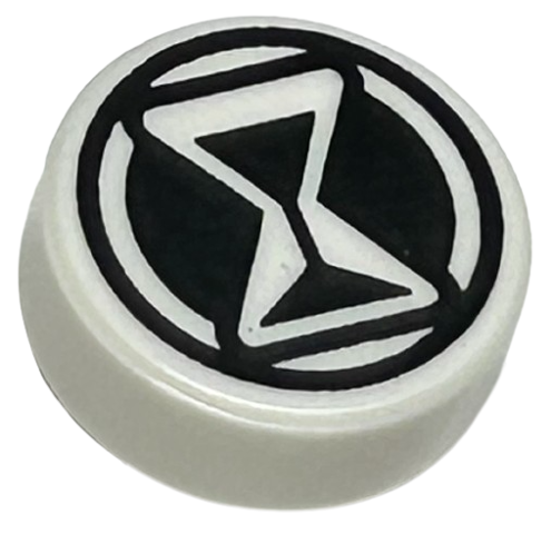 Tile, Round 1 x 1 with Black Hourglass and Circle Pattern