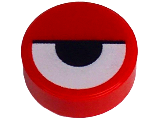 Tile, Round 1 x 1 with White Eye Partially Closed with Black Half Circle Pupil and Line Pattern