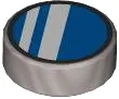 Tile, Round 1 x 1 with Blue Circle with Black Outline and 2 White Stripes Pattern (Glasses)