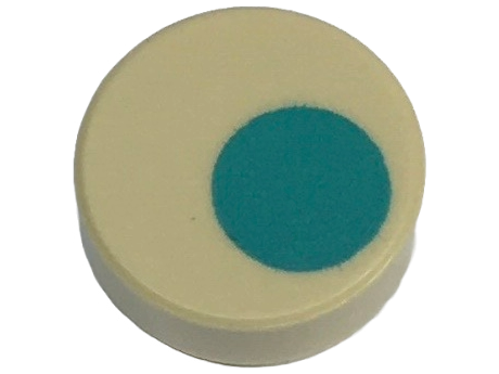 Tile, Round 1 x 1 with Dark Turquoise Circle Offset Pattern (Super Mario Dixie Kong Ear and Earring)