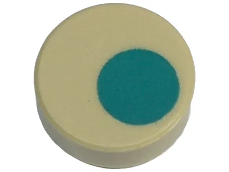 Tile, Round 1 x 1 with Dark Turquoise Circle Offset Pattern (Super Mario Dixie Kong Ear and Earring)