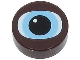 Tile, Round 1 x 1 with White and Bright Light Blue Chewbacca Eye with Black Pupil Pattern