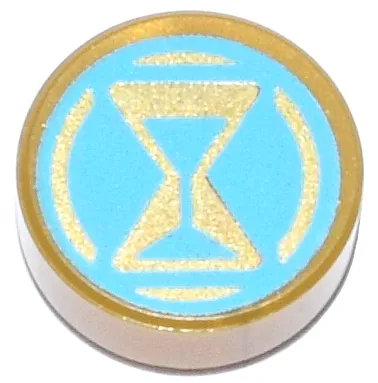 Tile, Round 1 x 1 with Gold Hourglass and Broken Circle on Medium Azure Background Pattern