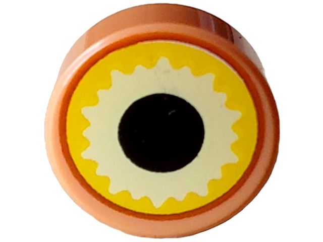 Tile, Round 1 x 1 with Yellow and Bright Light Yellow Eye with Dark Orange Edge and Black Pupil Pattern (Dungeons & Dragons Beholder)