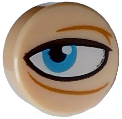 Tile, Round 1 x 1 with Black and White Eye with Medium Blue Iris, Medium Nougat Wrinkles Pattern Model Left Side