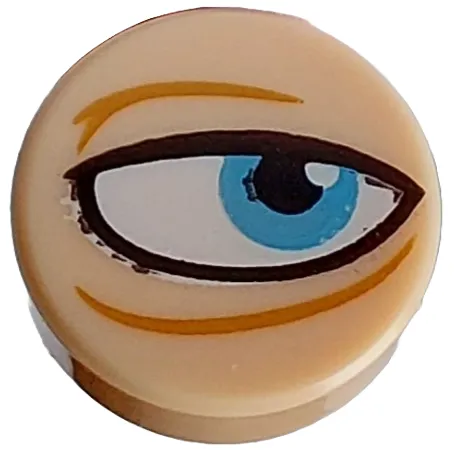 Tile, Round 1 x 1 with Black and White Eye with Medium Blue Iris, Medium Nougat Wrinkles Pattern Model Right Side