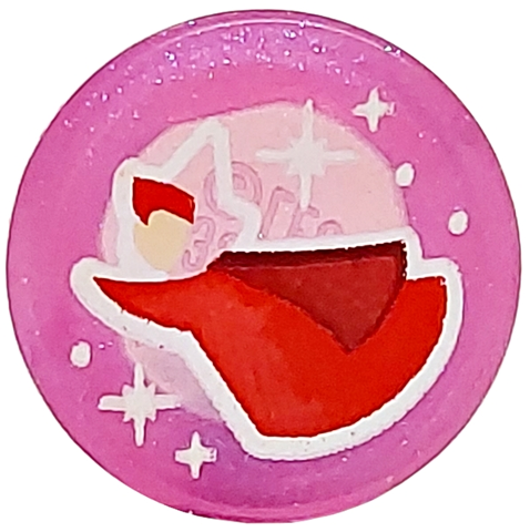 Tile, Round 1 x 1 with Fairy Godmother Flora, Light Nougat Face, Red Cloak, White Dots and Sparkles Pattern