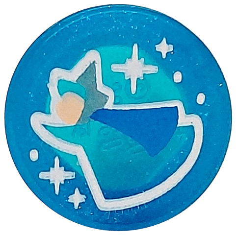 Tile, Round 1 x 1 with Fairy Godmother Merryweather, Light Nougat Face, Blue Cloak, White Dots and Sparkles Pattern