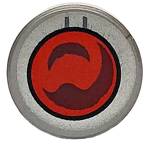 Tile, Round 1 x 1 with Dark Red and Red Goggle Lens with Black Circle and Silver Border Pattern