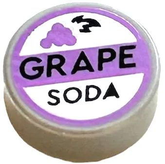 Tile, Round 1 x 1 with Medium Lavender and White Bottle Cap with Black 'GRAPE SODA' Pattern (BrickHeadz Carl Ellie Badge)