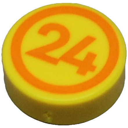 Tile, Round 1 x 1 with Orange '24' in Circle Pattern (Play Day 2024)
