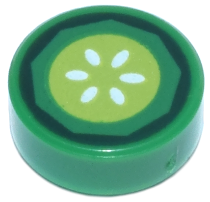 Tile, Round 1 x 1 with Dark Green, Lime and White Cucumber Slice Pattern