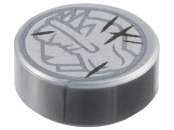 Tile, Round 1 x 1 with Dark Silver Lady Liberty Head Profile and Black Scratches on Silver Background Coin Pattern