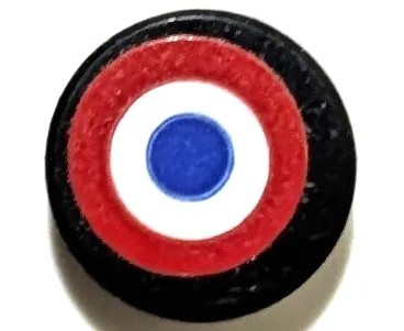 Tile, Round 1 x 1 with Roundel, Red and White Circles and Blue Dot Pattern (Sticker) - Sets 42151 / 42162