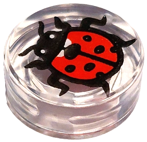 Tile, Round 1 x 1 with Ladybug, Small White Eyes and Black Antennae Pattern