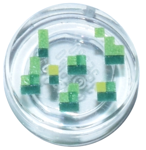 Tile, Round 1 x 1 with Pixelated Bright Green, Dark Green, Green and Lime Rectangles and Squares Pattern (Minecraft Wheat Seeds)