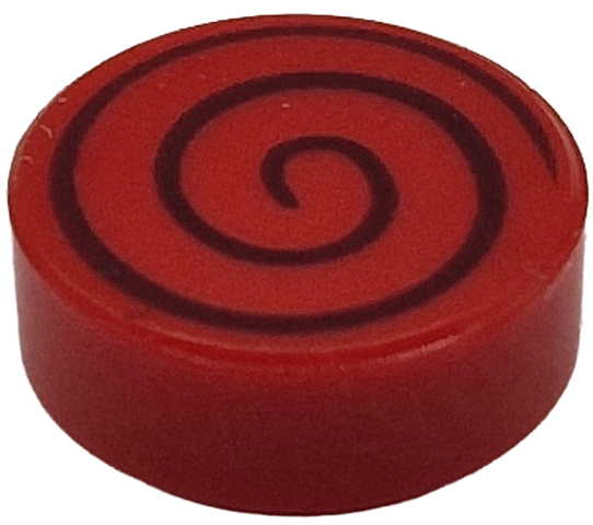 Tile, Round 1 x 1 with Black Spiral Thin Pattern