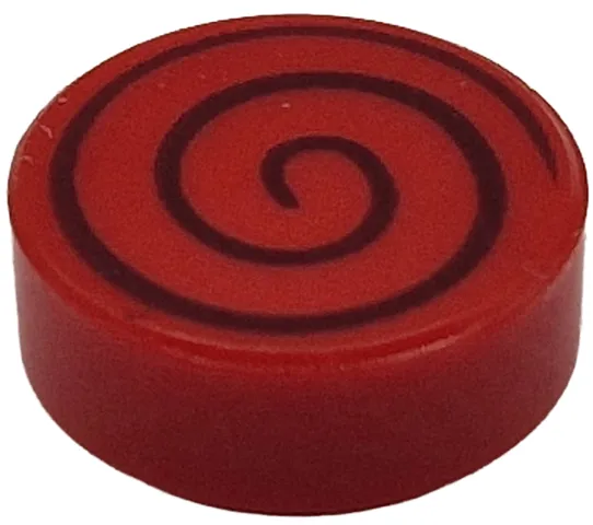 Tile, Round 1 x 1 with Black Spiral Thin Pattern