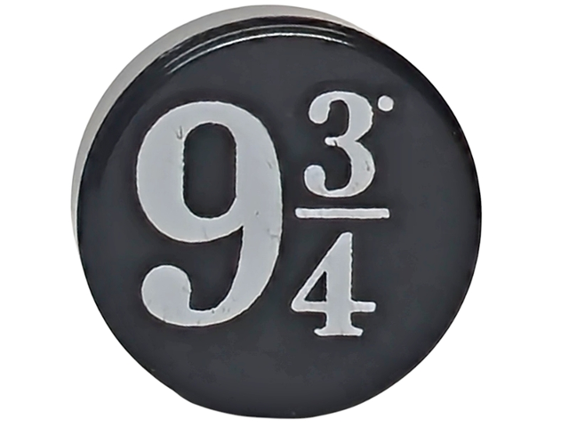 Tile, Round 1 x 1 with White '9 3/4' Pattern