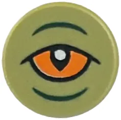 Tile, Round 1 x 1 with Orange Eye with Black Outlines and 2 Rounded Dark Green Lines Pattern