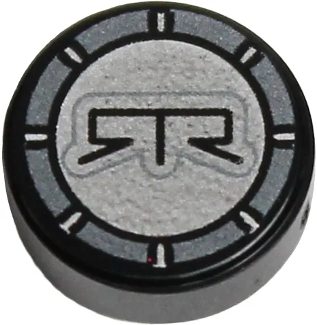 Tile, Round 1 x 1 with Silver and Dark Silver RTR Logo Pattern
