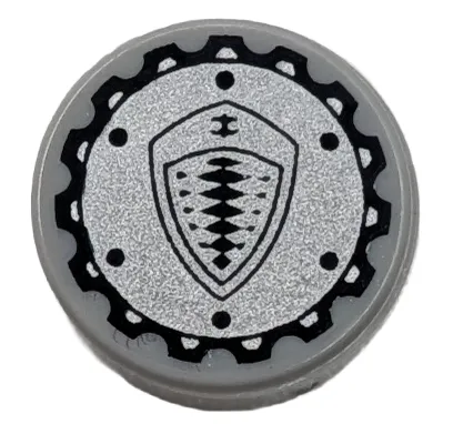 Tile, Round 1 x 1 with Black Koenigsegg Logo and Dots on Silver Gear Pattern