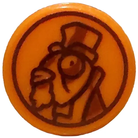 Tile, Round 1 x 1 with Coin with Dark Brown and Reddish Brown Fish Caricature with Hat Pattern (SpongeBob SquarePants Penny)