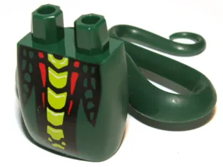 Lower Body, Serpent with Molded Flexible Rubber (Same Color) Tail and Printed Lime and Red Scales Pattern