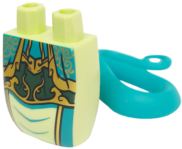 Lower Body, Serpent with Molded Flexible Rubber Dark Turquoise Tail and Printed Dark Turquoise Scales, Gold and Dark Green Dress Ends Pattern