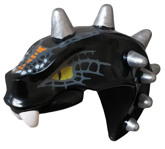 Minifigure, Head, Modified Snake with Silver Horns and Orange Scales Pattern (Skalidor)